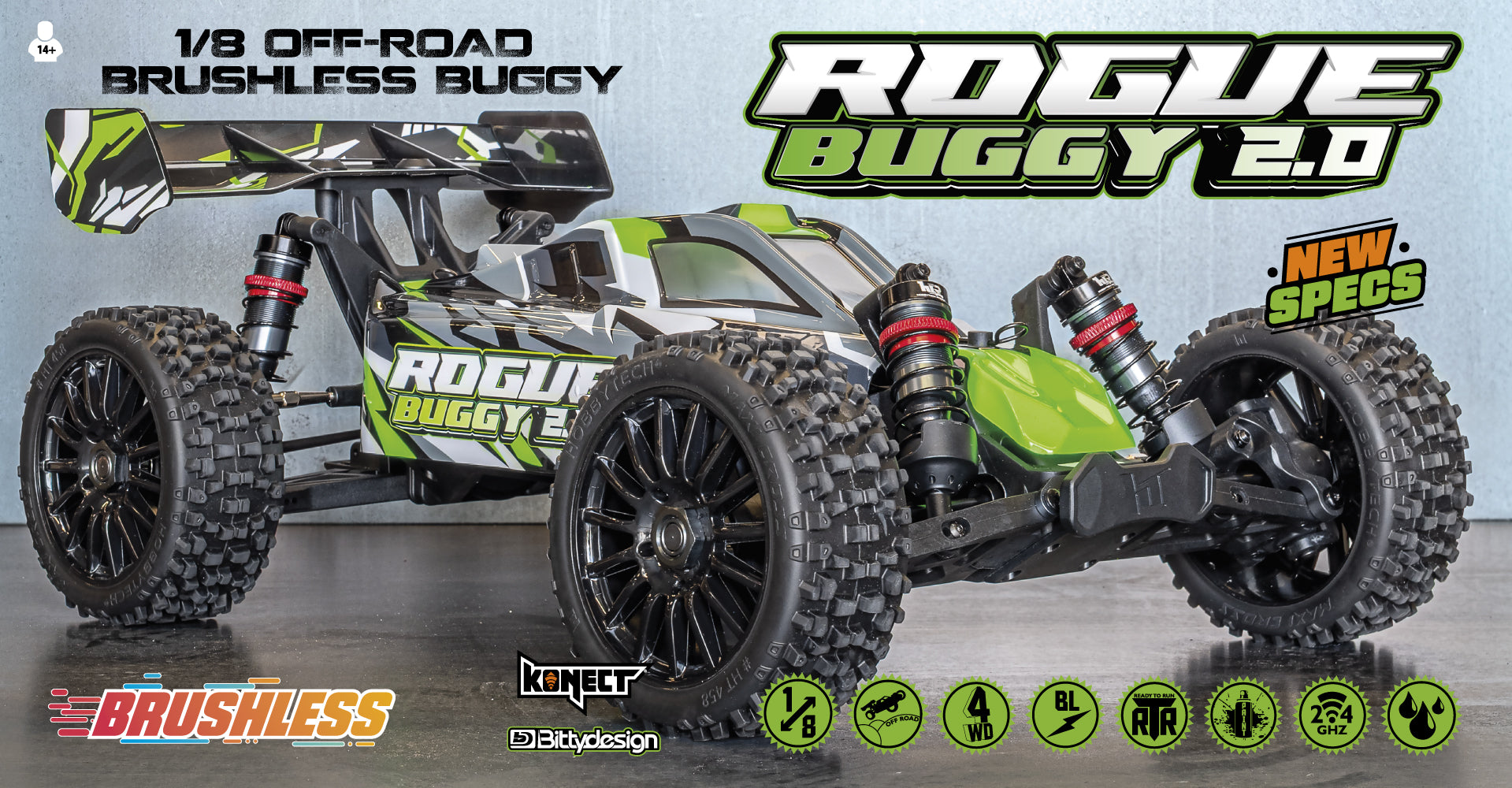 Rogue Buggy 2.0 1/8ème Brushless Vert version PACK
